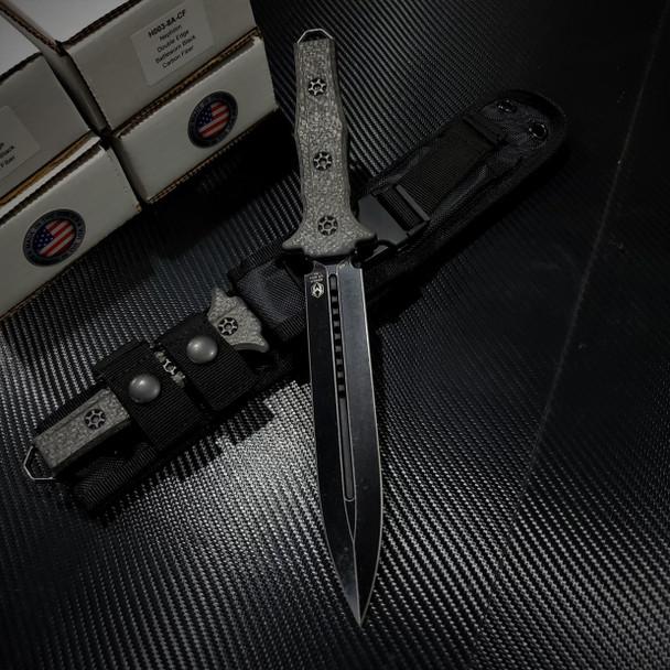 Heretic Knives H003-8A-CF Nephilim Carbon Fiber Handle with Battleworn Black Blade and Hardware