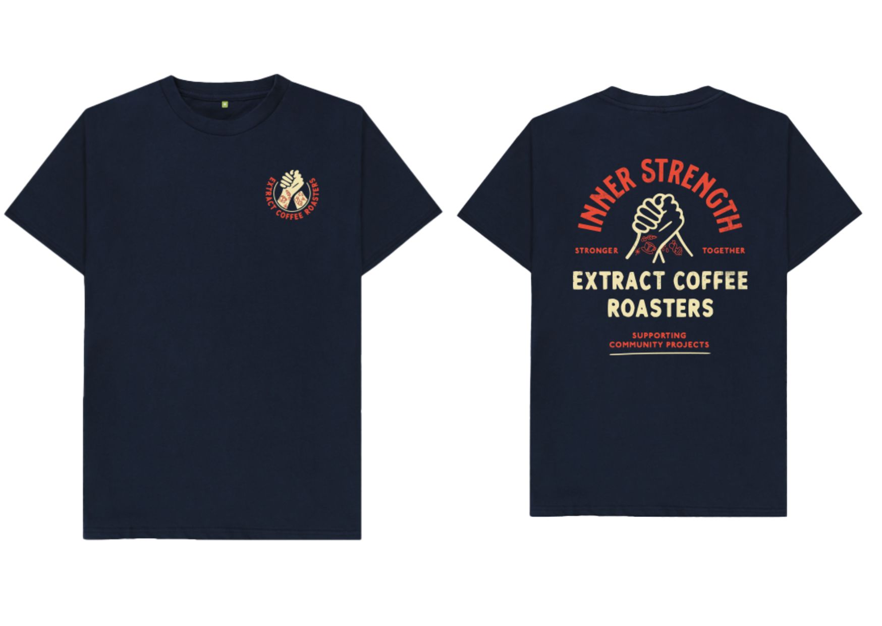 Extract Coffee Roasters Inner Strength Tshirts front and back