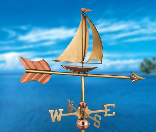 Weathervane - Sailboat Garden Size - Polished Copper