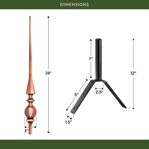 28" Aragon Polished Copper Rooftop Finial