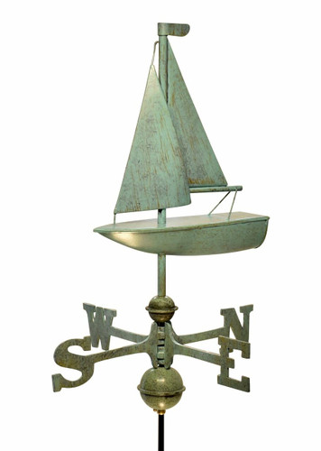 17" Dalvento Sailboat Weathervane- Verdigris Steel with Traditional Directionals and Globes