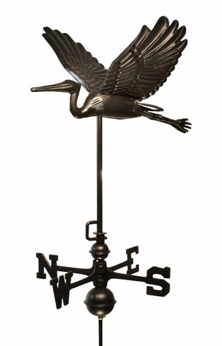 18" Dalvento Flying Heron Weathervane- Black Steel with Traditional Directionals and Globes