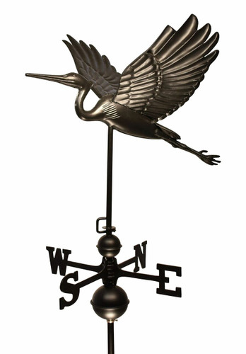 27" Dalvento Flying Heron Weathervane- Black Steel with Traditional Directionals and Globes