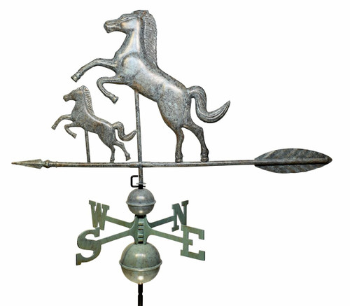 Dalvento Horse & Colt Weathervane- Verdigris Steel with Traditional Directionals and Globes