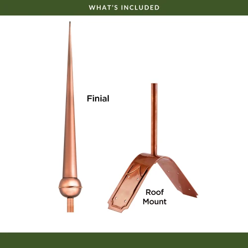 28" Gawain Polished Copper Rooftop Finial with decorative Copper Roof Mount