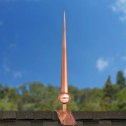 28" Gawain Polished Copper Rooftop Finial with decorative Copper Roof Mount