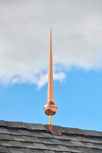 28" Gawain Polished Copper Rooftop Finial with decorative Copper Roof Mount