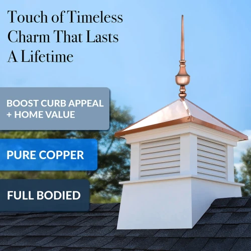 27" Victoria Polished Copper Rooftop Finial with decorative Copper Roof Mount