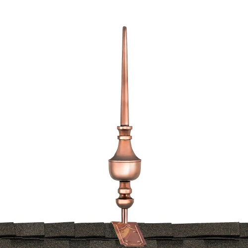 27" Victoria Polished Copper Rooftop Finial with decorative Copper Roof Mount