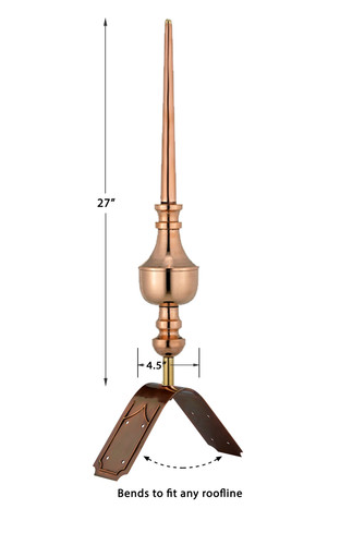 27" Victoria Polished Copper Rooftop Finial with decorative Copper Roof Mount  