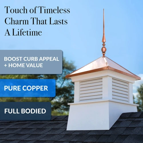 28" Aragon Polished Copper Rooftop Finial with decorative Copper Roof Mount