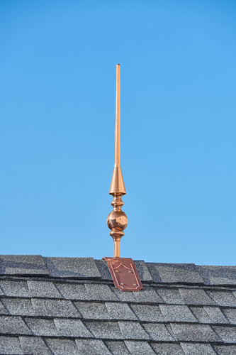 28" Aragon Polished Copper Rooftop Finial with decorative Copper Roof Mount