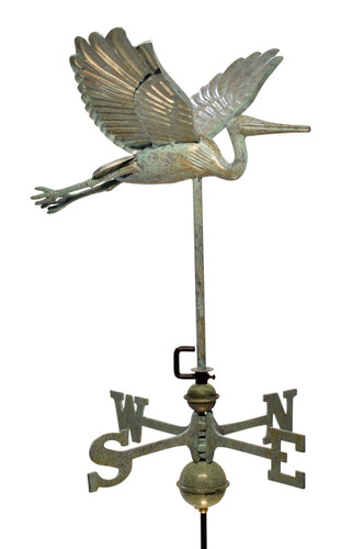 18" Dalvento Flying Heron Weathervane w/Traditional Directionals- Small Verdigris Aluminum