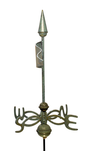 17" Dalvento Pennant Weathervane with Scrolled Directionals- Small Verdigris Aluminum