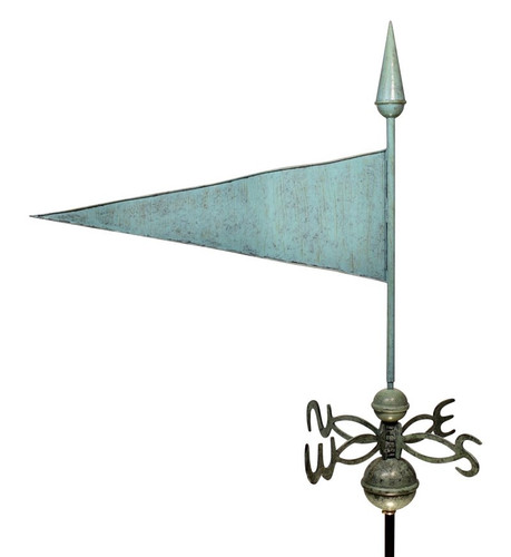 27" Dalvento Pennant Weathervane with Scrolled Directionals- Large Verdigris Aluminum