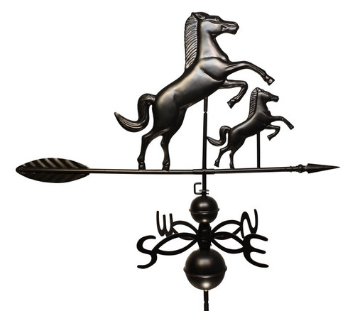 46" Dalvento Horse & Colt Weathervane w/Scrolled Directionals- Black Aluminum