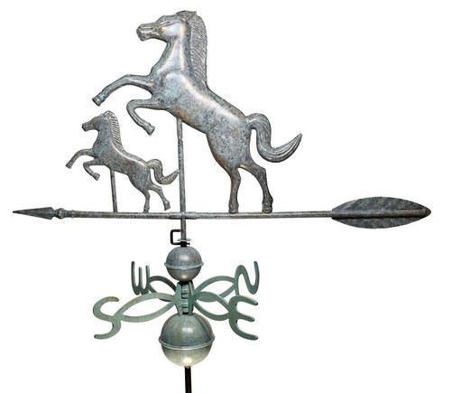 46" Dalvento Horse & Colt Weathervane w/Scrolled Directionals- Verdigris Aluminum