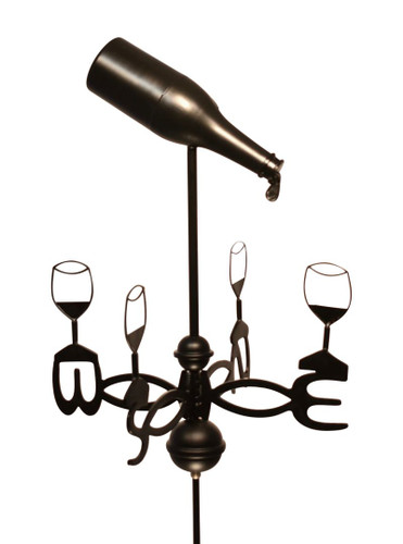 Dalvento Wine Bottle Weathervane with Scrolled Directionals- Small Black Aluminum