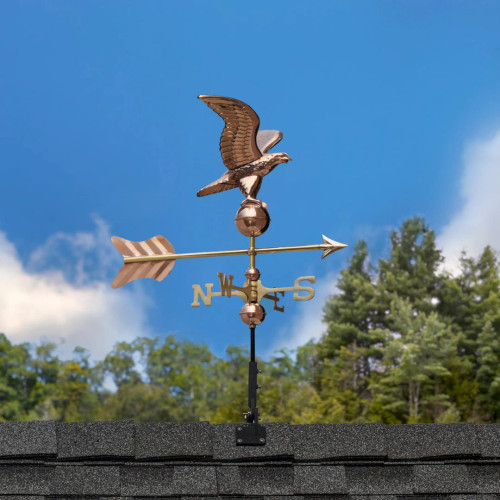 11"  Wingspan Eagle Cottage Weathervane - Pure Copper w/Roof Mount by Good Directions
