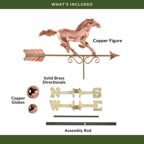 Good Directions Majestic Horse Weathervane, Roof Mount Weather Vane, Pure Copper, Durable Barn & Home Decor
