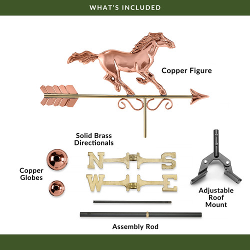 Good Directions Majestic Horse Weathervane, Roof Mount Weather Vane, Pure Copper, Durable Barn & Home Decor