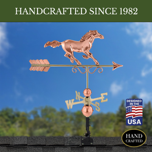 Good Directions Majestic Horse Weathervane, Roof Mount Weather Vane, Pure Copper, Durable Barn & Home Decor