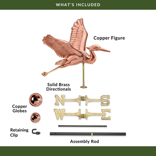 Good Directions Blue Heron Weathervane, Roof Mount Weather Vane, Pure Copper, Durable Garden & Coastal Decor