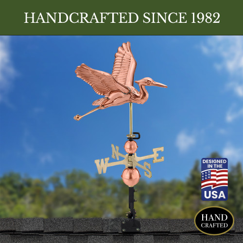 Good Directions Blue Heron Weathervane, Roof Mount Weather Vane, Pure Copper, Durable Garden & Coastal Decor
