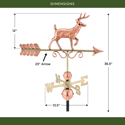 Good Directions Proud Buck Weathervane, Roof Mount Weather Vane, Pure Copper, Durable Outdoor Garden & Barn Decor