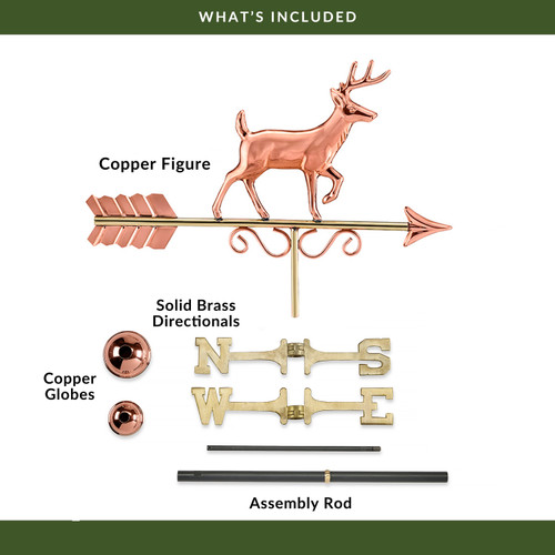 Good Directions Proud Buck Weathervane, Roof Mount Weather Vane, Pure Copper, Durable Outdoor Garden & Barn Decor