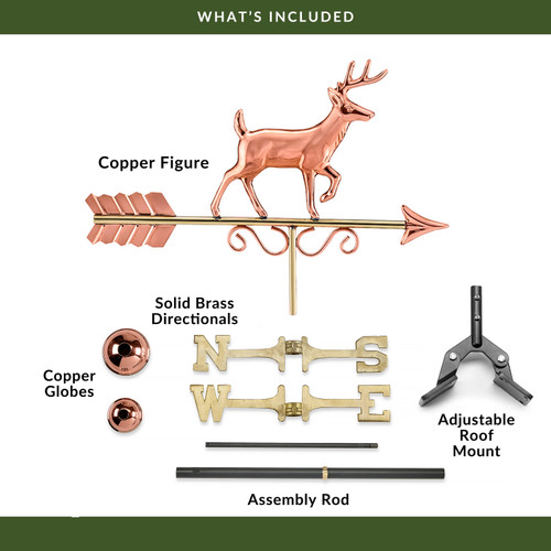 Good Directions Proud Buck Weathervane, Roof Mount Weather Vane, Pure Copper, Durable Outdoor Garden & Barn Decor