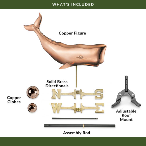 Good Directions Sperm Whale Weathervane, Roof Mount Weather Vane, Pure Copper, Durable Coastal Outdoor Decor