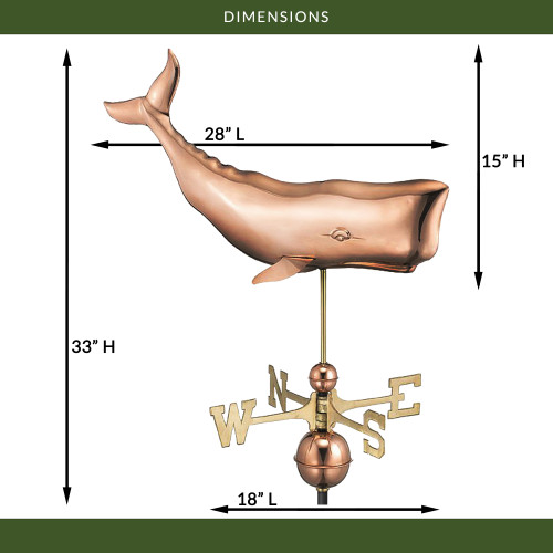 Good Directions Sperm Whale Weathervane, Roof Mount Weather Vane, Pure Copper, Durable Coastal Outdoor Decor