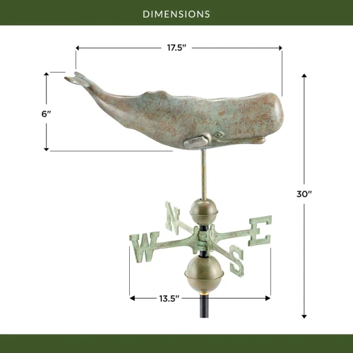Good Directions Sperm Whale Weathervane, Roof Mount Weather Vane, Blue Verde Copper Finish, Durable Coastal Outdoor Decor