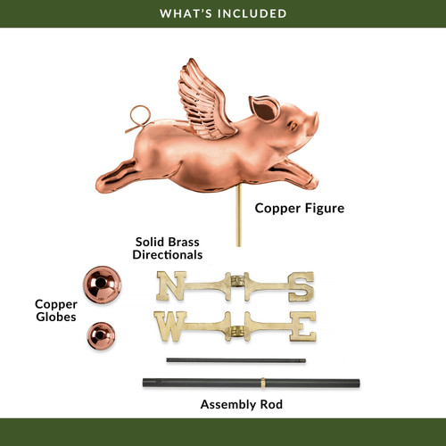 Flying Pig Weathervane - Pure Copper by Good Directions