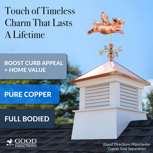 Flying Pig Weathervane - Pure Copper by Good Directions