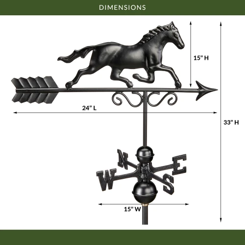 Galloping Horse Weathervane with Roof Mount - Pure Copper with Matte Black Finish by Good Directions