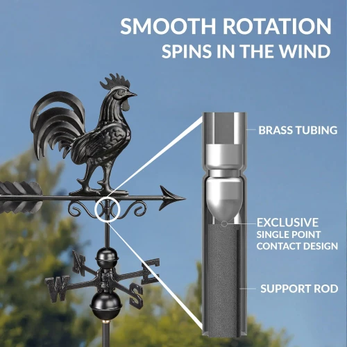 Bantam Rooster Weathervane with Roof Mount - Pure Copper with Matte Black Finish by Good Directions