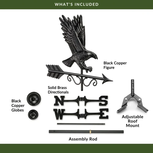 Majestic Eagle Weathervane with Roof Mount - Pure Copper with Matte Black Finish by Good Directions