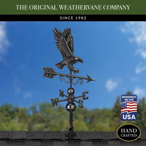 Majestic Eagle Weathervane with Roof Mount - Pure Copper with Matte Black Finish by Good Directions