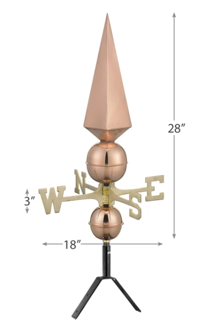 Lancelot Polished Copper Rooftop Finial w/directionals