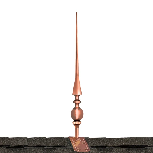 28" Aragon Polished Copper Rooftop Finial with decorative Copper Roof Mount