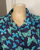  Short sleeve Spring Button up blouse, navy butterflies, size L,*1 only 50% off*
