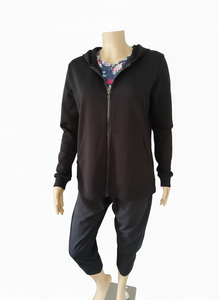 Merino Hooded Zip up Sweat Jacket with Shaped Hem