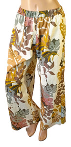 Linen wide leg pants - Full length Monstera size M