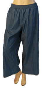 Summer-weight, woven, wide leg pants - Full length dark Chambray size M