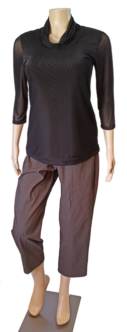Black Mesh Cowl Neck Top 3/4 sleeves