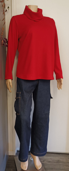 Burmese Cowel Neck Jersey top, Red Size M *50% off 1 only*