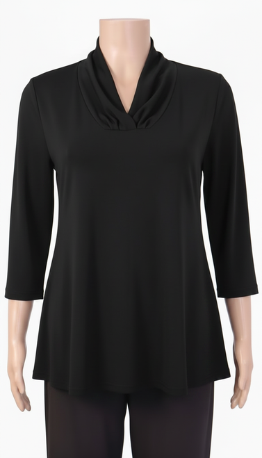 Merino Shawl Neck top, A-line - 3/4 sleeve