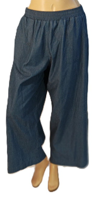 Summer-weight, woven, wide leg pants - Full length dark Chambray size M